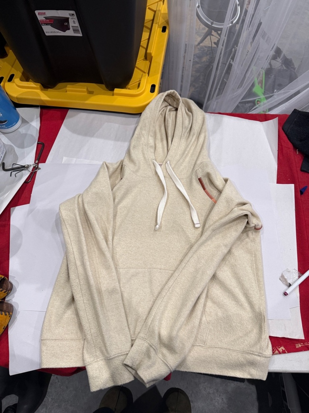 Faherty Cream Hooded Pullover with White Drawstrings- women’s medium